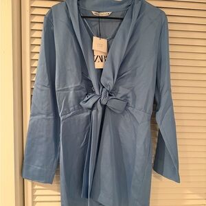 Zara Sky Blue Tie-Front Dress